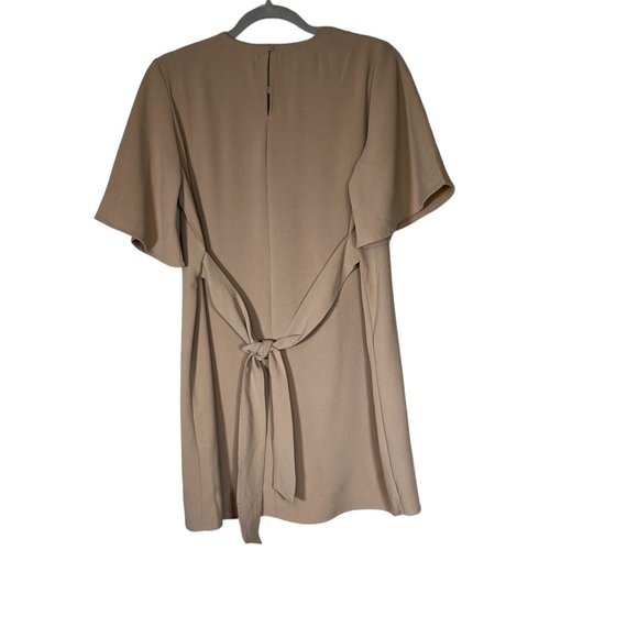 Oak + Fort Shift Dress Small Belted Flare Flutter Short Sleeve Tan Bohemian Flaw - Picture 2 of 9